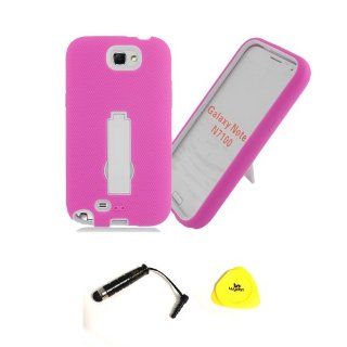For Samsung, Impact Kickstand Hybrid Hard Silicone Case with Wydan Branded Prying Tool and Stylus Pen (Galaxy Note 2, Pink on White) Cell Phones & Accessories