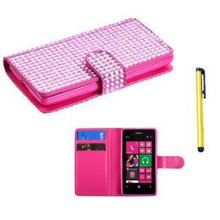 Snap on Cover Fits Nokia 521 Lumia Pink Diamonds Book Style MyJacket Wallet (with Card Slot)(828) + A Gold Color Stylus/Pen T Mobile Cell Phones & Accessories