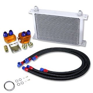 OC 25R SL+OFRL+L BK, Aluminum Silver Powder Coated 25 Row 10 AN Engine Transmission Rear Differentials Oil Cooler Overall Size 13 x 8.75 x 2 with Oil Cooler Filter Black Relocation Line with Fitting Kit: Automotive