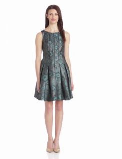 Ivy & Blu Women's Sleeveless Brocade Dress With Vegan Leather Trim