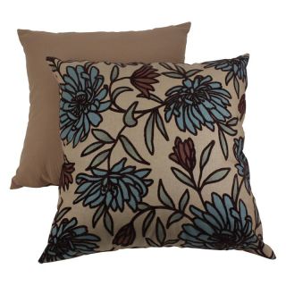 Decorative Brown and Blue Flocked Floral Toss Pillow   Decorative Pillows