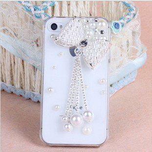 3D Pearl Bow With Tassel Crystal Case for AT&T Verizon Sprint Apple iPhone 4/4S Clear: Cell Phones & Accessories