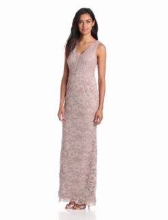 Adrianna Papell Women's V Neck Lace Gown, Mauve, 2