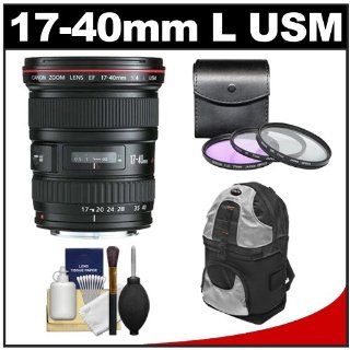 Canon EF 17 40mm f/4 L USM Zoom Lens with Backpack + 3 (UV/FLD/CPL) Filters + Cleaning Kit for Canon EOS 60D, 7D, 5D Mark II III, Rebel T3, T3i, T4i Digital SLR Cameras : Camera Lenses : Camera & Photo
