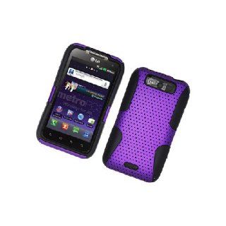 LG Connect 4G MS840 Viper LS840 Black Purple Mesh Hard Soft Gel Dual Layer Cover Case: Cell Phones & Accessories