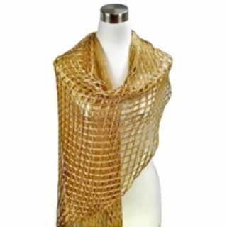 Luxury Divas Gold Simple Net Weave Metallic Shimmer Shawl Scarf Wrap at  Womens Clothing store