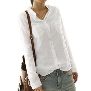 Button Cuff Closure Stand Collar Blouse for Women at  Womens Clothing store