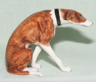 GREYHOUND Dog Brown Sits and Crouches Figurine MINIATURE New Porcelain KLIMA K846G   Collectible Figurines