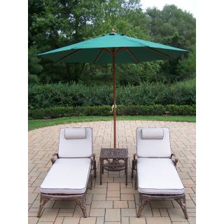 Oakland Living Elite Cast Aluminum Chaise Lounge Chat Set with Umbrella and Stand   Outdoor Chaise Lounges