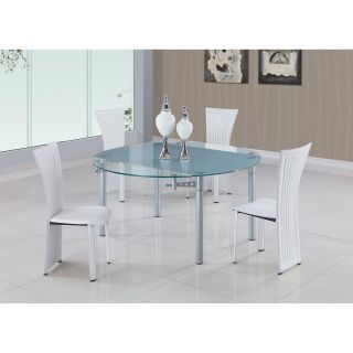 Global Furniture 5 Piece Frosted Glass Drop Leaf Dining Set with Floor Back Ribbed Chairs   White   Dining Table Sets