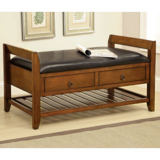 Furniture of America Tereno Padded Leatherette Storage Bench   Antique Oak   Indoor Benches