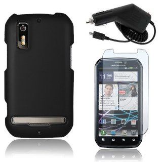 Motorola Photon 4G MB855   Black Rubberized Hard Plastic Skin Case Cover + Car Charger + Clear Screen Protector [AccessoryOne Brand] Cell Phones & Accessories