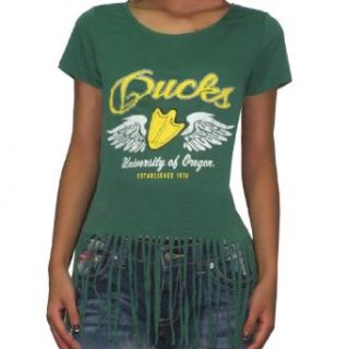 Womens NCAA Oregon Ducks Crew Neck T Shirt with Fringe XL Green : Athletic T Shirts : Clothing