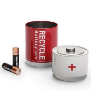 Recycle Battery Tin Box Used Batteries Waste Disposal   Red   In Home Recycling Bins