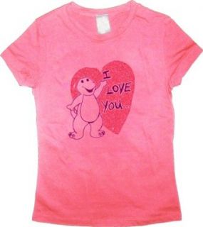 Barney I Love You Glitter Pink Junior's T Shirt Tee Novelty T Shirts Clothing