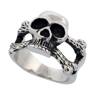 Surgical Steel Biker Skull Ring and Cross Bones 5/8 inch long, sizes 9   15: Jewelry