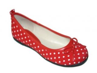 Girls Red Polka Dot Bow Flats (4): Flats Shoes: Shoes