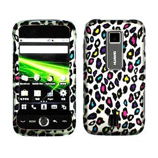 Colorful Leopard Animal Print Rubberized Coating Premium Snap on Protector Faceplate Hard Case for Huawei Ascend M860/Metro PCS: Cell Phones & Accessories