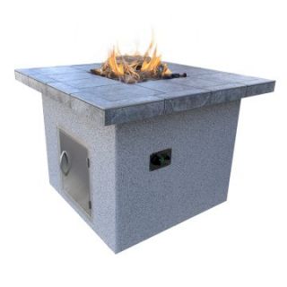 Cal Flame Stucco and Tile Dining Height Square Gas Fire Pit   Fire Pits