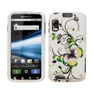 Black Vine Flower Green Butterfly Pattern Rubber Feel 2 Piece Snap On Hard Cover Faceplate Protector for Motorola Atrix 4G MB860 Smartphone /AT&T + Dragoncell Screen Protector Cell Phones & Accessories
