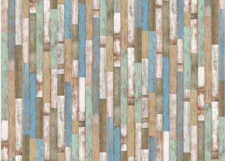 Vintage Art wood texture Wallpaper, 18 Inch by 197 Inch, Bright blue multi    