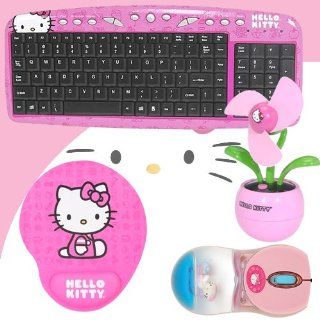 Hello Kitty USB Keyboard with Hot Keys #90309K (Pink) + Hello Kitty Bathtub Liquid Mouse #81409 + Hello Kitty USB Desktop Fan (Pink) #81109 FUS + Hello Kitty Mouse Pad w/ Wrist Rest (Pink) #74709 PNK DavisMAX Bundle: Computers & Accessories