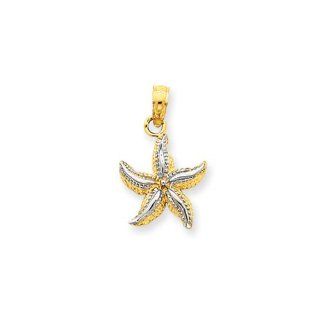 12mm Two Tone Starfish Pendant In 14 Karat Yellow Gold And Rhodium Jewelry