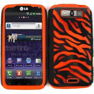 LG Connect 4G 4 G MS840 MS 840 / Viper LS840 LS 840 Red Silicone Skin Gel Jelly with Black Zebra Stripes Pattern Design Snap On Hard Case Hybrid 2 in 1 Combo Protective Cover Cell Phone (Free by ellie e. Wristband): Cell Phones & Accessories