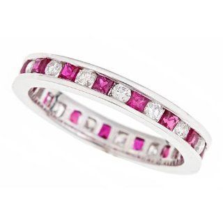 Round Diamond Princess Cut Ruby Wedding Anniversary Eternity Band Ring 14K White Gold (1 1/3cttw, SI Clarity, F Color): Jewelry