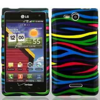 LG Lucid 4G 4 G VS840 VS 840 / Cayman Black with Color Rainbow Zebra Animal Skin Design Snap On Hard Protective Cover Case Cell Phone: Cell Phones & Accessories