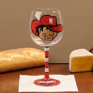 NCAA Nebraska Cornhuskers Hand Painted 16oz. Wine Glass: Kitchen & Dining