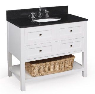 New Yorker 36 inch Bathroom Vanity (Black/White): Includes a White Cabinet, Soft Close Drawers, a Granite Countertop, and a Ceramic Sink    
