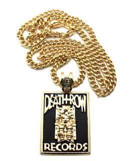 New Iced Out Gold/Black Death Row Records Square Pendant w/6mm 36" Cuban Link Chain XP874G CC: Pendant Necklaces: Jewelry