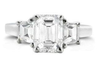 1.75 Ct Emerald Cut Three Stone Diamond Engagement Ring: Jewelry