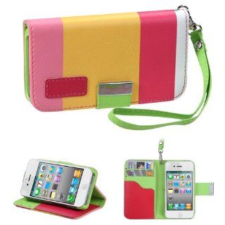 Fits Apple iPhone 4 4S Hard Plastic Snap on Cover Colorful(Hot pink/Yellow/Pink) Premium Book Style MyJacket Wallet 853 AT&T, Verizon (does NOT fit Apple iPhone or iPhone 3G/3GS or iPhone 5): Cell Phones & Accessories