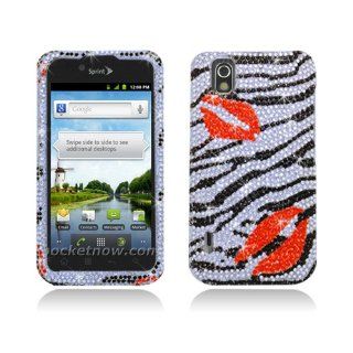 Black Silver Zebra Stripe Lips Bling Gem Jeweled Crystal Cover Case for LG Ignite 855 Marquee LS855 Sprint LG855 Boost L85C NET10 Straight Talk Optimus Black P970 L85C Majestic US855 US Cellular Cell Phones & Accessories