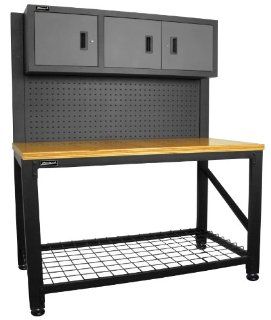 Homak GS00659031 59 Inch Wood Top Workbench with 3 Door Steel Cabinet    
