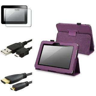 eForCity Purple w/ stand Case + Matte LCD Film Guard Protector + USB Charger Cable + 3FT HDMI compatible with Kindle Fire HD 7: Computers & Accessories