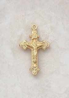 Large Christ the King Gold over Sterling Crucifix Necklace Christian Faith Fashion Catholic Jewelry Jesus Pendant: Jewelry