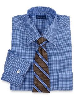 Paul Fredrick Men's 2 Ply Cotton Textured Check Spread Collar Dress Shirt Blue/white 20.0/37 at  Mens Clothing store