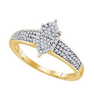 0.25 Carat (ctw) 10k Yellow Gold Round White Diamond Ladies Micropave Right Hand Ring 1/4 CT: Jewelry