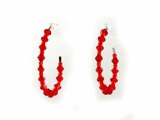 Red Swarovski Crystal Hoop Earrings C13 Silver Tone 1.25 in Fashion Jewelry: Jewelry