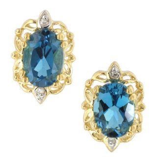 Michael Valitutti 9K Yellow Gold London Blue Topaz & Diamond Earrings: Stud Earrings: Jewelry