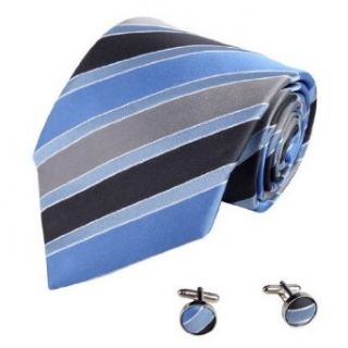 Blue Ties for Men Club Royal Blue Stripes Woven Silk Tie Cufflinks Gift Box Set Y&G Business Tie Set A7005 One Size royal blue, gray at  Mens Clothing store Neckties