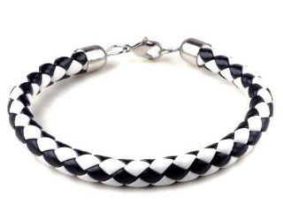 Leather Stainless Steel Braided Cuff Surf Wristband Mixed Black and White: Jewelry