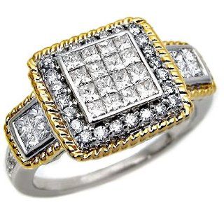 .85ct Princess Cut & Round Diamond Ring 14k Two Tone Gold: Jewelry