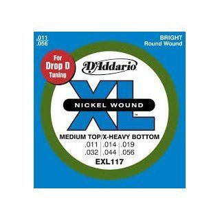 D'Addario EXL117x5 (5 sets) Electric Guitar Strings, Nickel, Round Wound, Med Top/Extra Hvy Bot (.011 .056): Musical Instruments