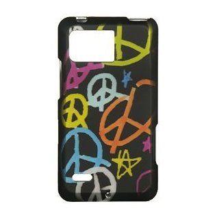 Colorful Peace Sign On Black Premium Design Snap On Hard Cover Case for Motorola XT875 Droid Bionic / Targa (Verizon) + Luxmo Brand Travel Charger Cell Phones & Accessories