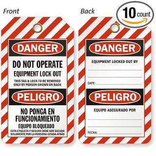 Do Not Operate Equipment Lock Out /, Vinyl 15 mil Plastic, Eyelet, 10 Tags / Pack, 5.875" x 3.375": Industrial Lockout Tagout Tags: Industrial & Scientific