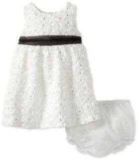 Rare Editions Baby Baby girls Infant Soutach Dress With Black Organza Waistband, Ivory, 12 Months Clothing